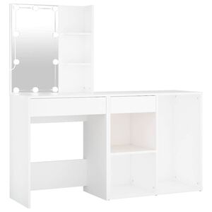 vidaXL Coiffeuse &agrave; LED avec armoire Blanc Bois d'ing&eacute;nierie