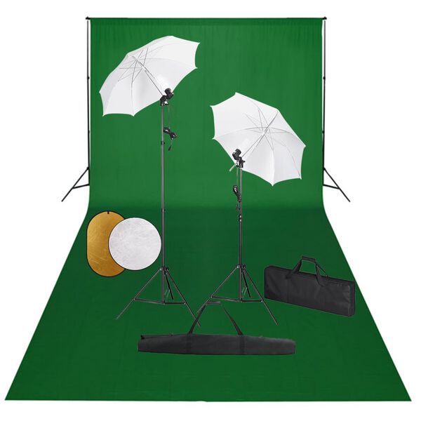 vidaXL Kit de studio photo avec lampes toile de fond et r&eacute;flecteur