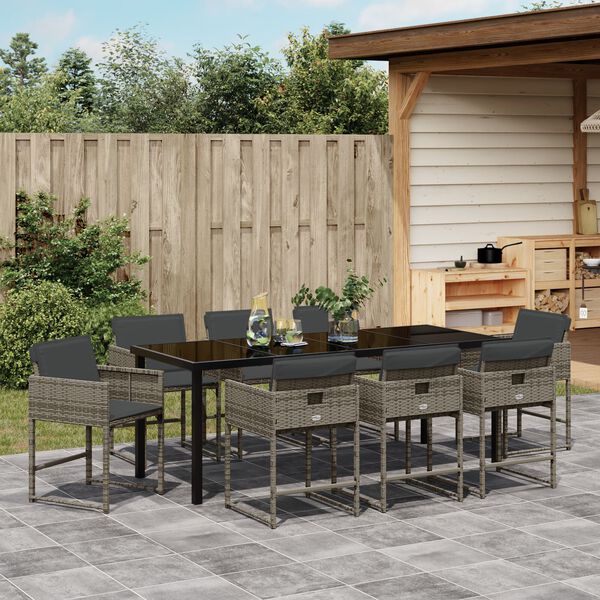 vidaXL Ensemble de salle &agrave; manger pour jardin 9 pcs Gris polyrotin