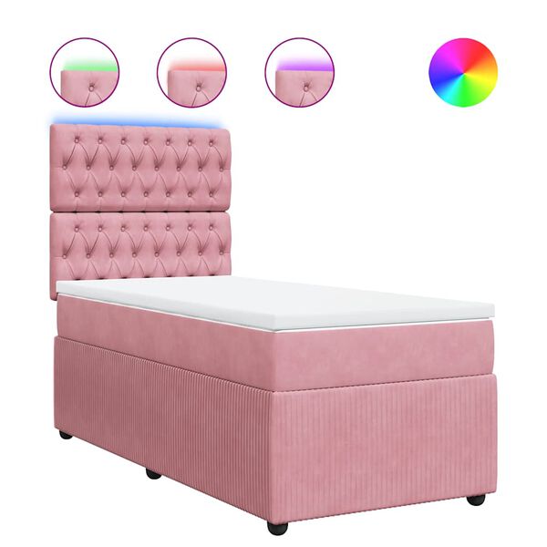 vidaXL Sommier &agrave; lattes de lit avec matelas Rose 90x190 cm Velours