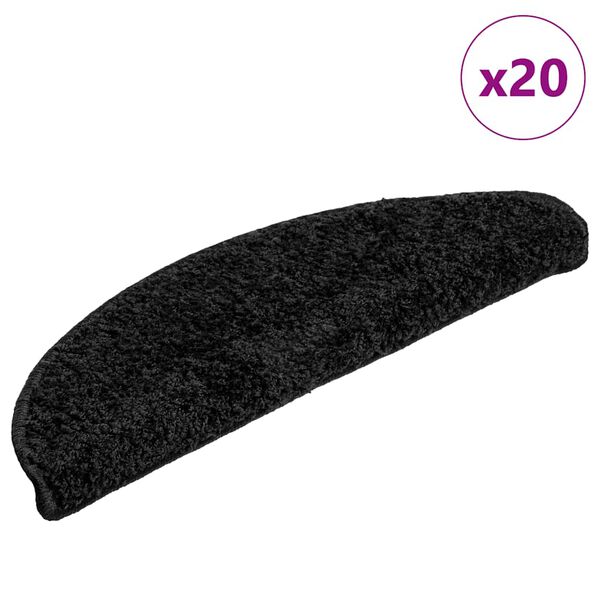 vidaXL Tapis d'escalier 20 pi&egrave;ces 56 x 17 x 3 cm Noir Demi-rond