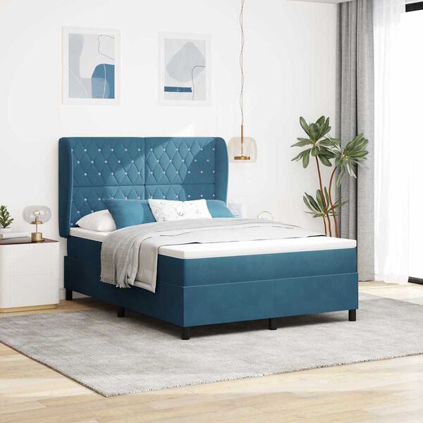 vidaXL Lit &agrave; ressorts avec matelas Bleu fonc&eacute; 200 x 140 cm Polyester