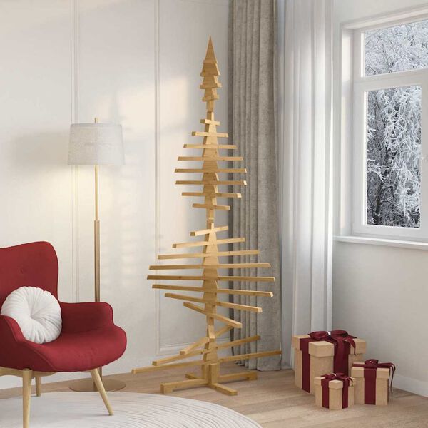 vidaXL Arbre de No&euml;l en bois Marron 210 cm Bois massif en pin