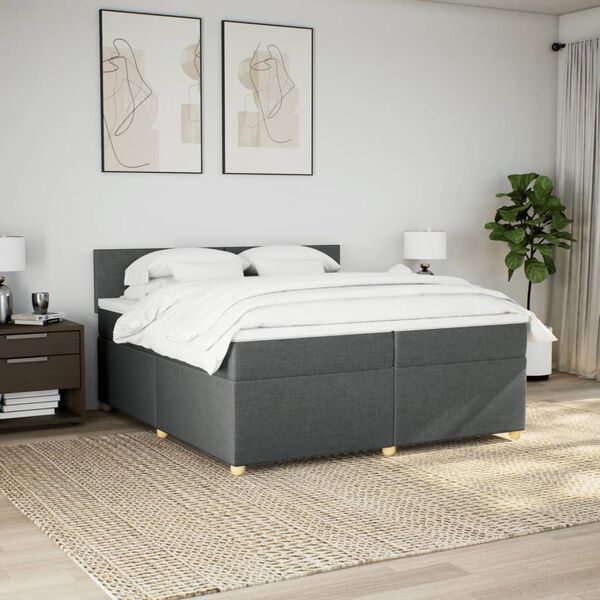 vidaXL Sommier &agrave; lattes de lit avec matelas Gris fonc&eacute; 200x200cm Tissu