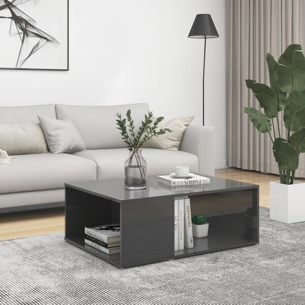 vidaXL Table basse gris brillant 90x67x33 cm bois d'ingénierie