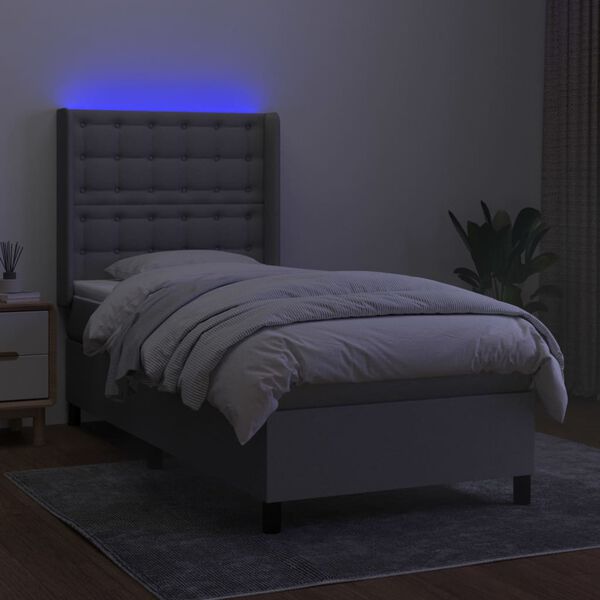 vidaXL Sommier &agrave; lattes de lit matelas LED Gris clair 100x200 cm Tissu