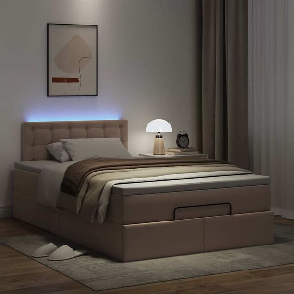 vidaXL Lit ottoman avec matelas & LED cappuccino 120x190cm similicuir