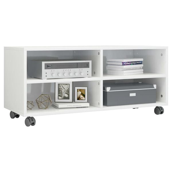 vidaXL Meuble TV avec roulettes Blanc brillant 90x35x35 cm