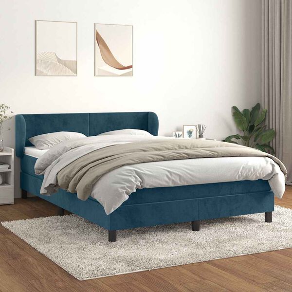 vidaXL Sommier &agrave; lattes de lit et matelas Bleu fonc&eacute; 140x190cm Velours