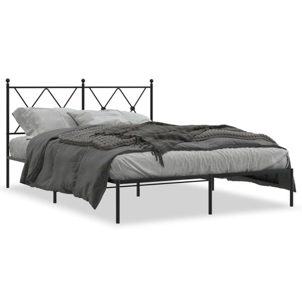 vidaXL Cadre de lit m&eacute;tal sans matelas avec t&ecirc;te de lit noir 135x190cm