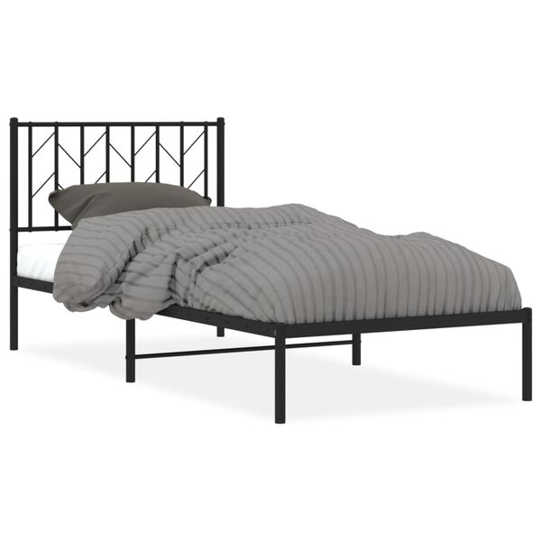 vidaXL Cadre de lit m&eacute;tal sans matelas avec t&ecirc;te de lit noir 90x190 cm
