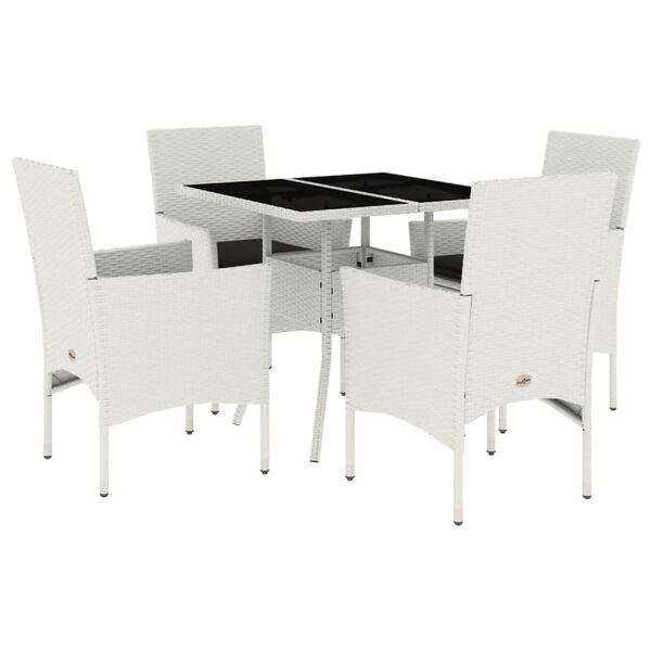 vidaXL Ensemble &agrave; manger de jardin et coussins 5 pcs blanc rotin verre