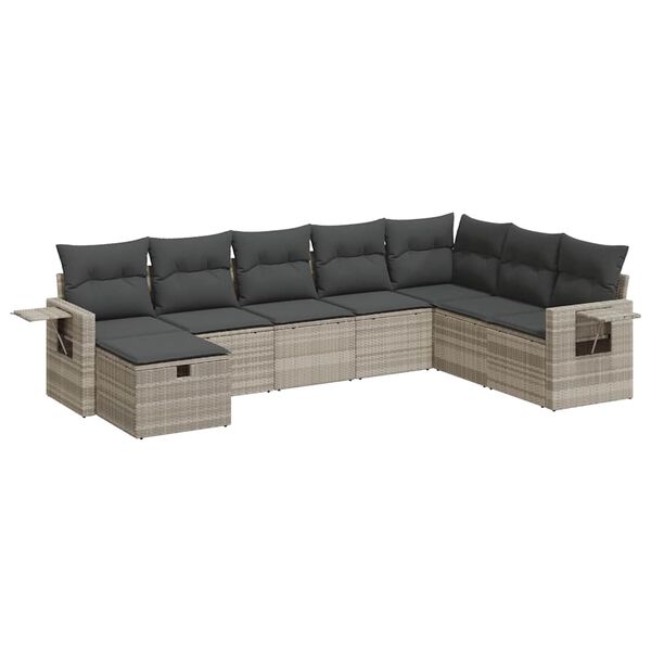 vidaXL Salon de jardin 8 pcs avec coussins gris clair r&eacute;sine tress&eacute;e