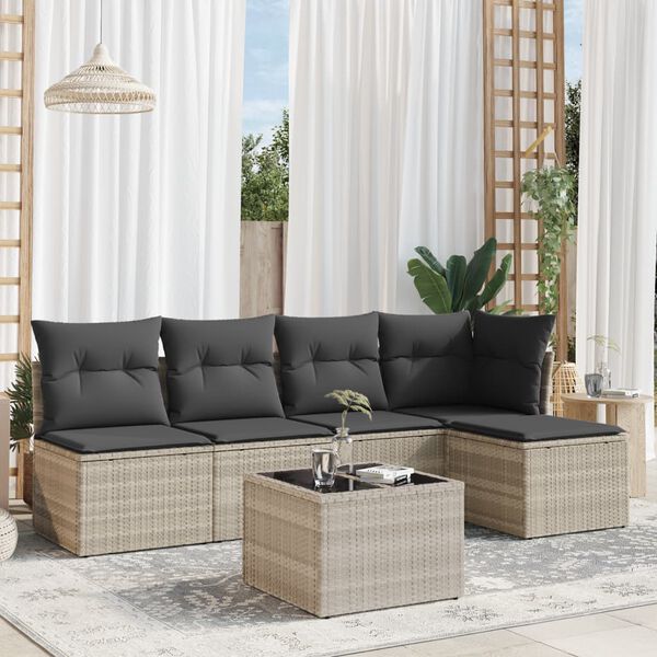 vidaXL Salon de jardin 6 pcs avec coussins gris clair r&eacute;sine tress&eacute;e