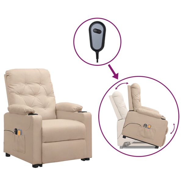 vidaXL Fauteuil de massage Crème Tissu