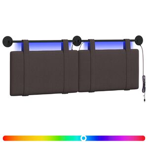 vidaXL T&ecirc;te de lit suspendue Avec lumi&egrave;re LED Marron fonc&eacute; Tissu