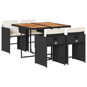 vidaXL Ensemble &agrave; manger de jardin coussins 5pcs Noir R&eacute;sine tress&eacute;e