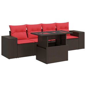vidaXL Salon de jardin avec coussins 5pcs marron r&eacute;sine tress&eacute;e acacia