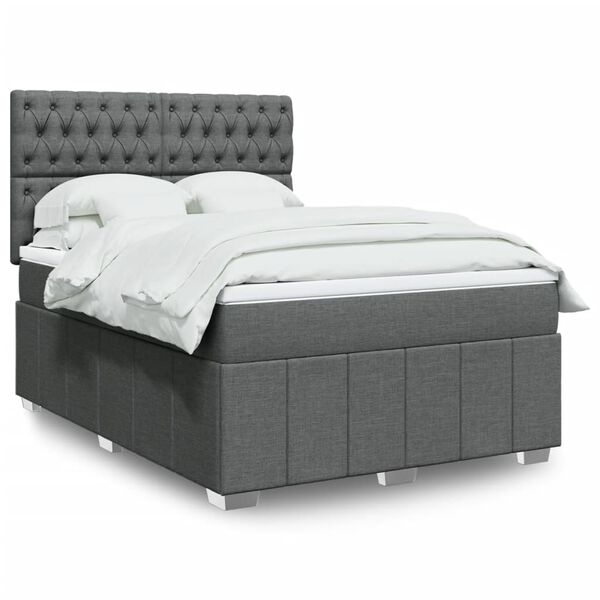 vidaXL Sommier &agrave; lattes de lit avec matelas Gris fonc&eacute; 140x190cm Tissu