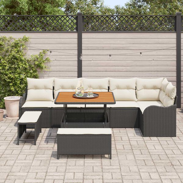 vidaXL Ensemble de canap&eacute; de jardin avec coussin 9 pcs Noir polyrotin