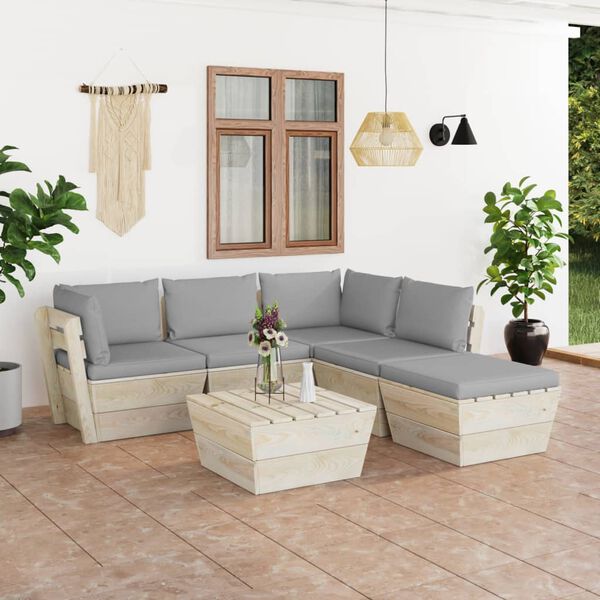 vidaXL Salon de jardin palette 6 pcs avec coussins bois d'&eacute;pic&eacute;a