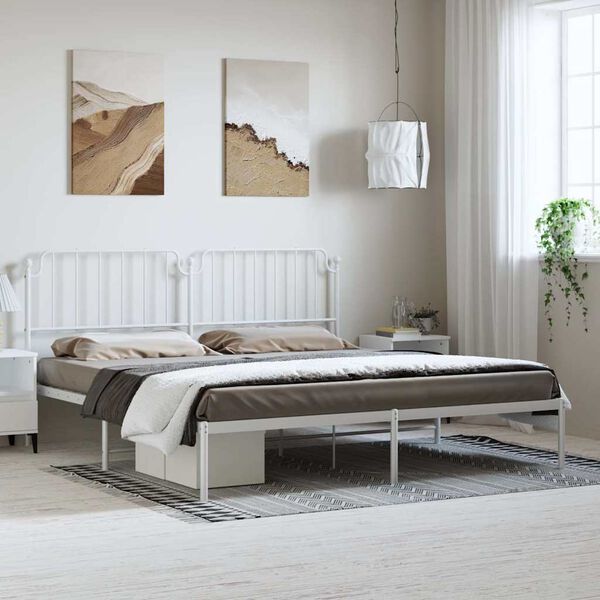 vidaXL Cadre de lit m&eacute;tal sans matelas et t&ecirc;te de lit blanc 193x203 cm