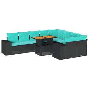 vidaXL Salon de jardin 10 pcs avec coussins noir r&eacute;sine tress&eacute;e