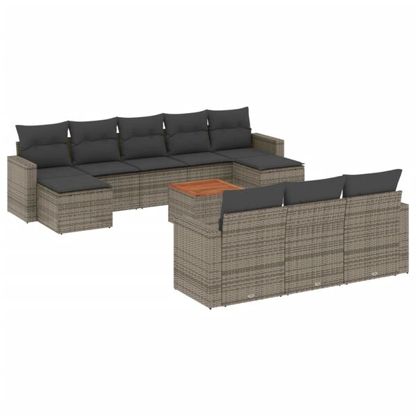 vidaXL Salon de jardin 11 pcs avec coussins gris r&eacute;sine tress&eacute;e