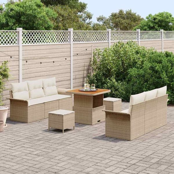vidaXL Ensemble de canap&eacute; de jardin avec coussin 9 pcs Beige et cr&egrave;me