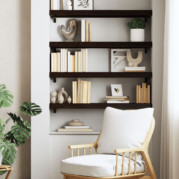 vidaXL &Eacute;tag&egrave;re murale marron fonc&eacute; bois ch&ecirc;ne massif trait&eacute;