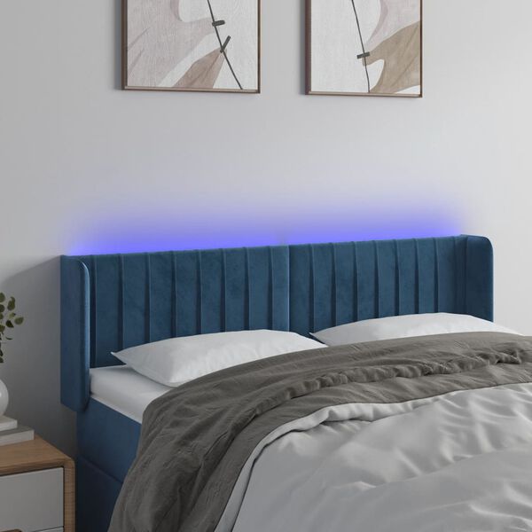vidaXL T&ecirc;te de lit &agrave; LED Bleu fonc&eacute; 147x16x78/88 cm Velours
