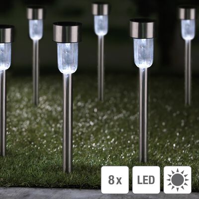 HI Lampes de jardin à LED solaires 8 pcs Acier inoxydable