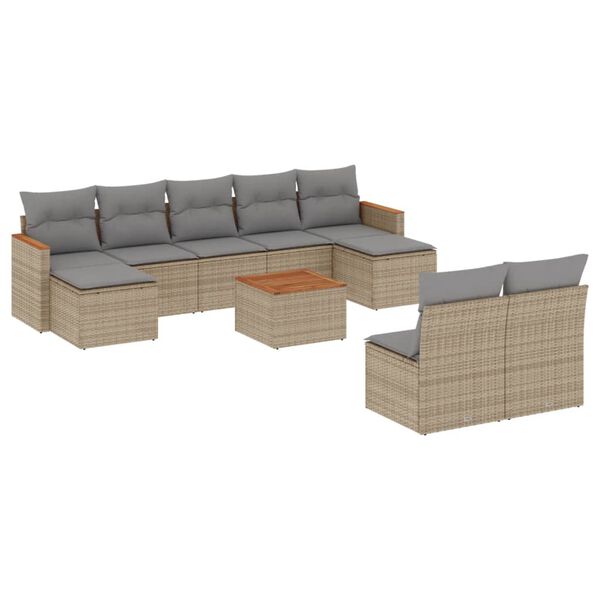 vidaXL Salon de jardin et coussins 10 pcs m&eacute;lange beige r&eacute;sine tress&eacute;e