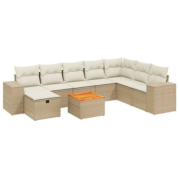 vidaXL Salon de jardin avec coussins 9 pcs beige r&eacute;sine tress&eacute;e