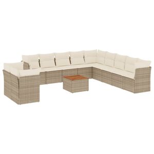 vidaXL Salon de jardin avec coussins 12 pcs beige r&eacute;sine tress&eacute;e