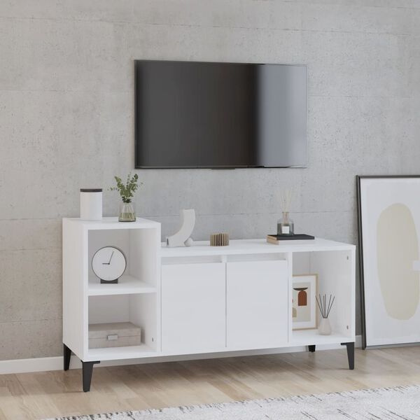 vidaXL Meuble TV Blanc brillant 100x35x55 cm Bois d'ingénierie
