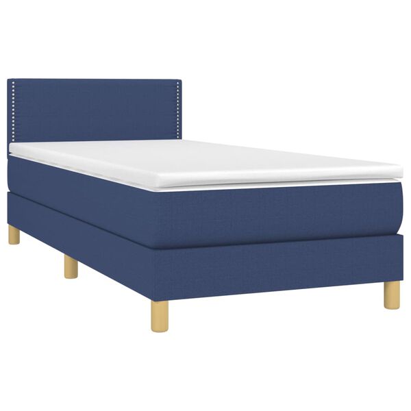 vidaXL Sommier &agrave; lattes de lit avec matelas et LED Bleu 90x190cm Tissu