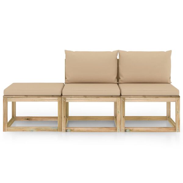 vidaXL Salon de jardin 3 pcs avec coussins beige