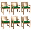 vidaXL Chaises de jardin lot de 6 et coussins vert Bois de teck solide