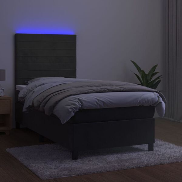 vidaXL Sommier &agrave; lattes de lit avec matelas LED Gris fonc&eacute; 100x200 cm