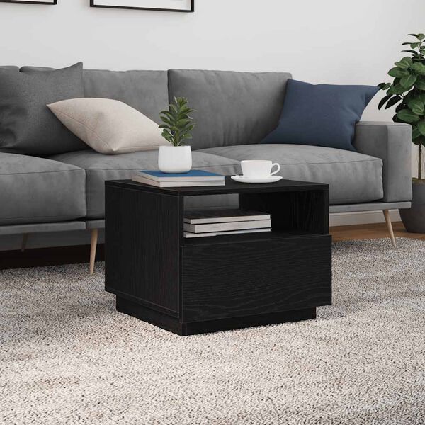 vidaXL Table basse avec lumi&egrave;res LED ch&ecirc;ne noir 50x49x40 cm