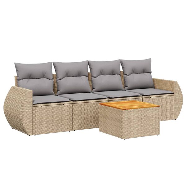vidaXL Salon de jardin avec coussins 5 pcs beige r&eacute;sine tress&eacute;e