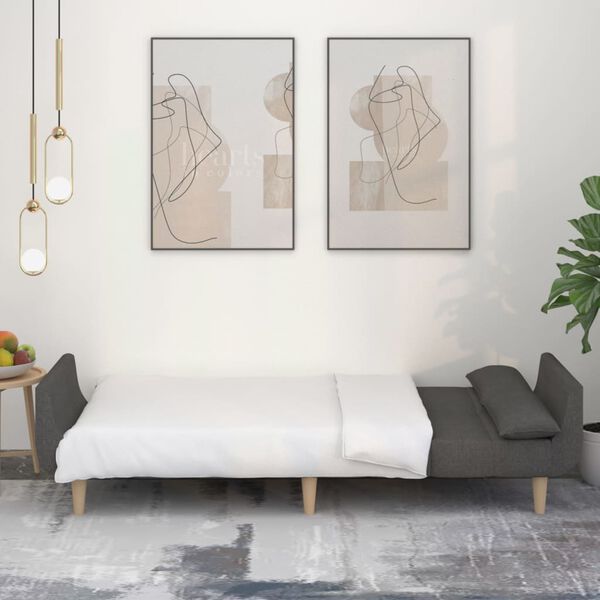 vidaXL Canap&eacute;-lit &agrave; 2 places avec deux oreillers Gris fonc&eacute; Tissu