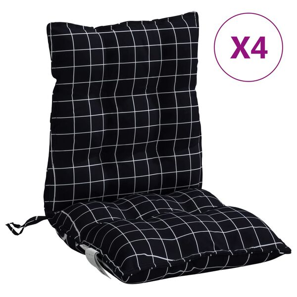 vidaXL Coussins de chaise &agrave; dossier bas lot de 4 motif &agrave; carreaux noir