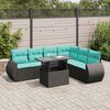 vidaXL Salon de jardin avec coussins 7 pcs noir r&eacute;sine tress&eacute;e acacia