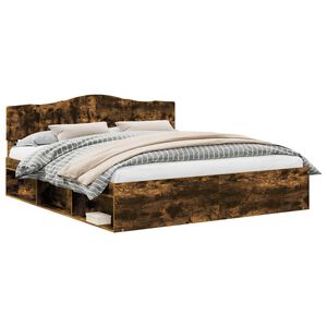 vidaXL Cadre de lit Ch&ecirc;ne fum&eacute; 200 x 200 cm Bois de pin massif