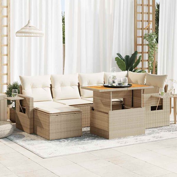 vidaXL Salon de jardin avec coussins 7 pcs beige r&eacute;sine tress&eacute;e