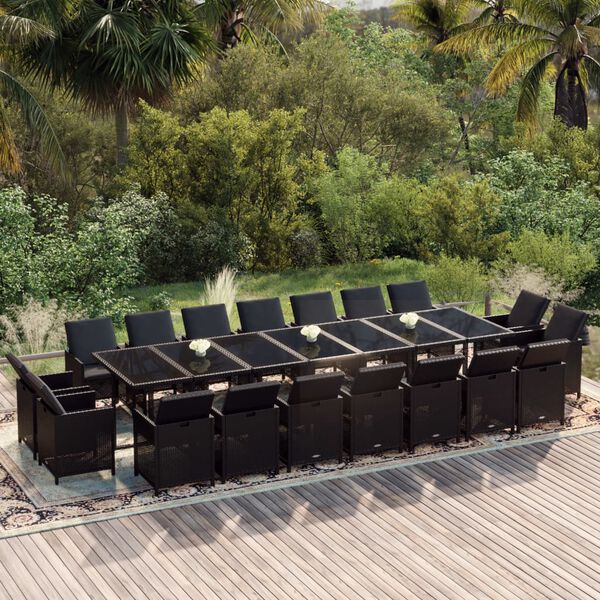 vidaXL Ensemble &agrave; manger de jardin coussins 19 pcs R&eacute;sine tress&eacute;e Noir