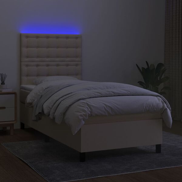 vidaXL Sommier &agrave; lattes de lit et matelas et LED Cr&egrave;me 90x190 cm Tissu