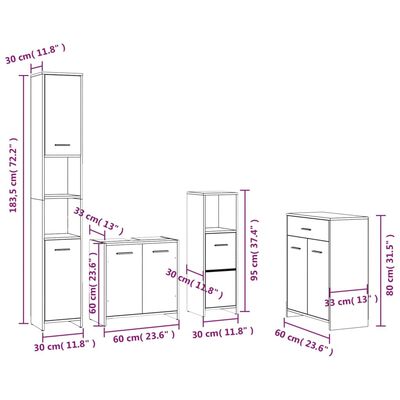 vidaXL Ensemble de meubles de salle de bain 4 pcs Sonoma gris